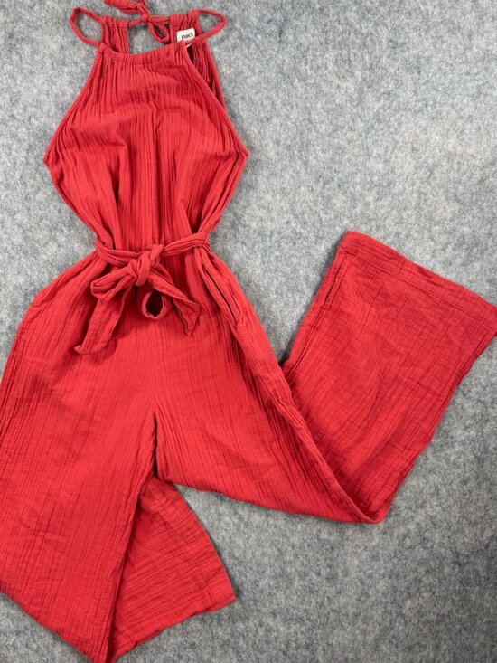 Pact Pants - Pact Jumpsuit Halter Sz S Organic Cotton Coral Wide Leg